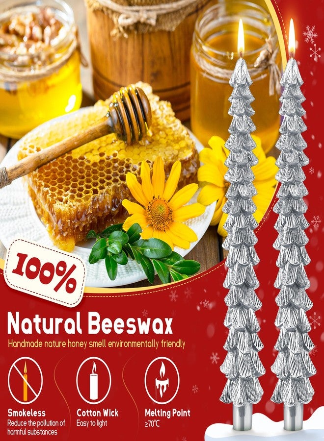 Ceoighe 8 Pack Christmas Tree Candles, 10 Inch Pure Beeswax Christmas Tree Shaped Taper Candles for Xmas Holiday Decor, Advent Party Banquet Centerpiece Decoration(Silver) - Image 5